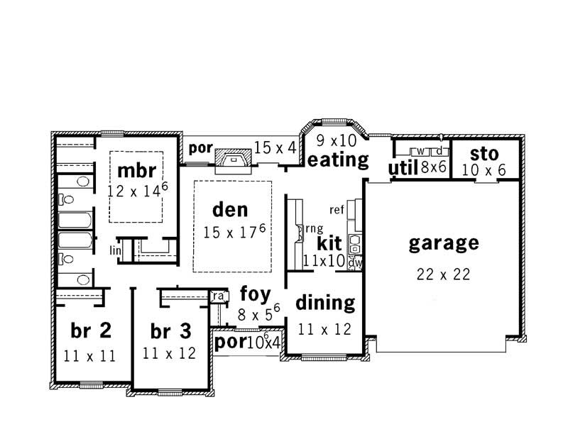 Floor Plan First Story of European Plan #164-1221