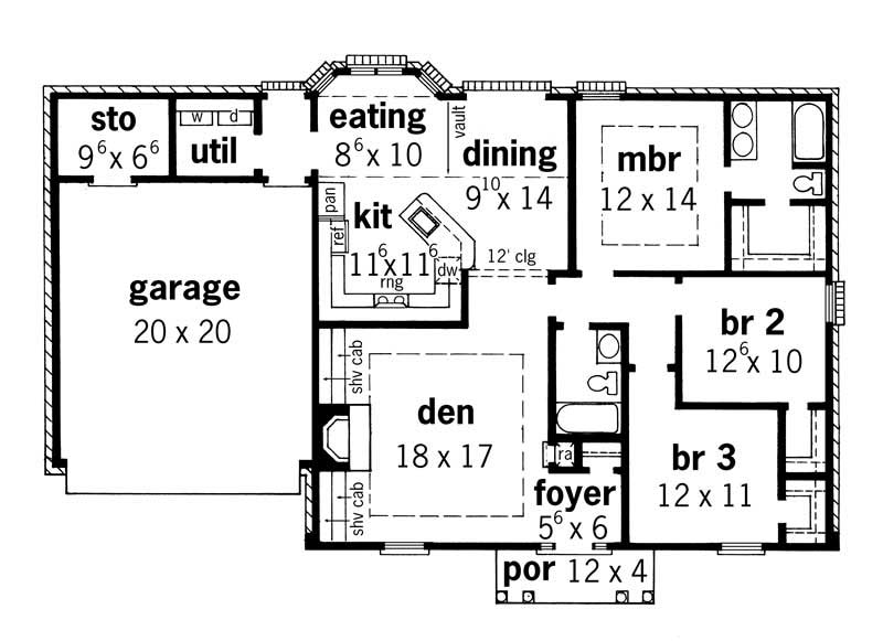 Floor Plan First Story of European Plan #164-1224
