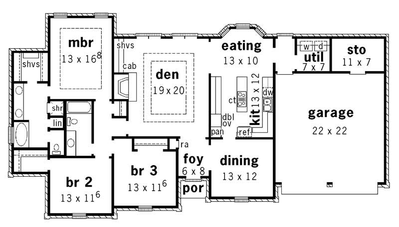 Floor Plan First Story of Country Plan #164-1226