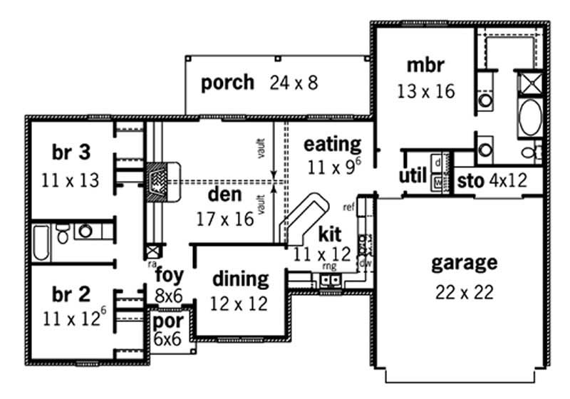 Floor Plan First Story of Georgian Plan #164-1227