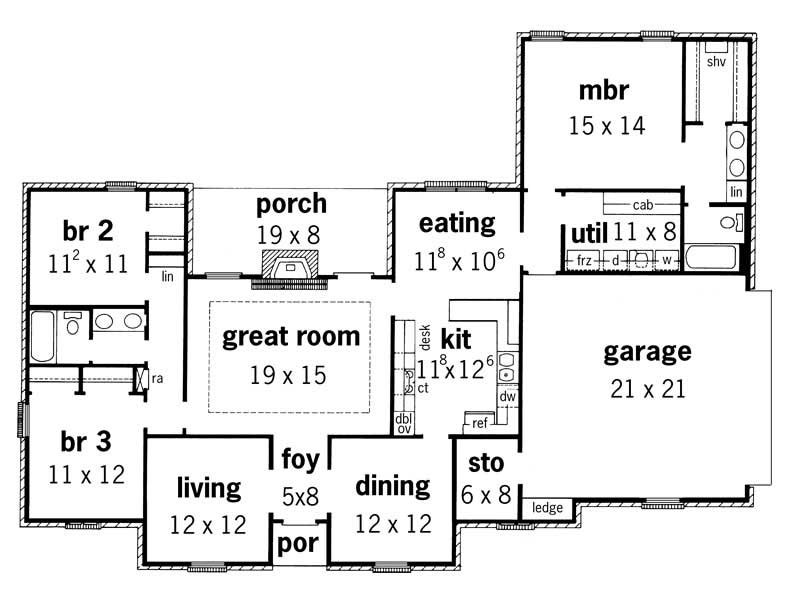 Floor Plan First Story of Country Plan #164-1229