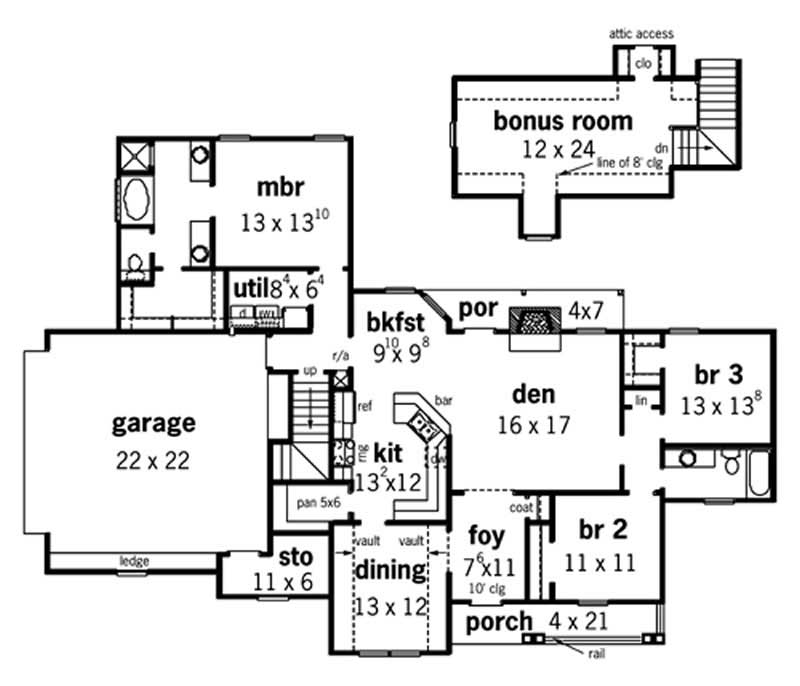 Main Level of Cape Cod Plan #164-1232
