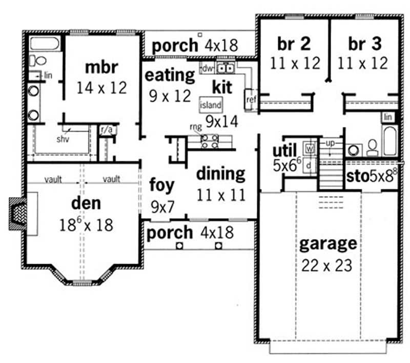 Floor Plan First Story of Cape Cod Plan #164-1234