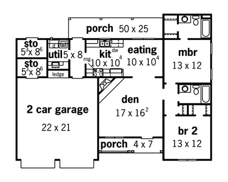 Floor Plan First Story of Country Plan #164-1235