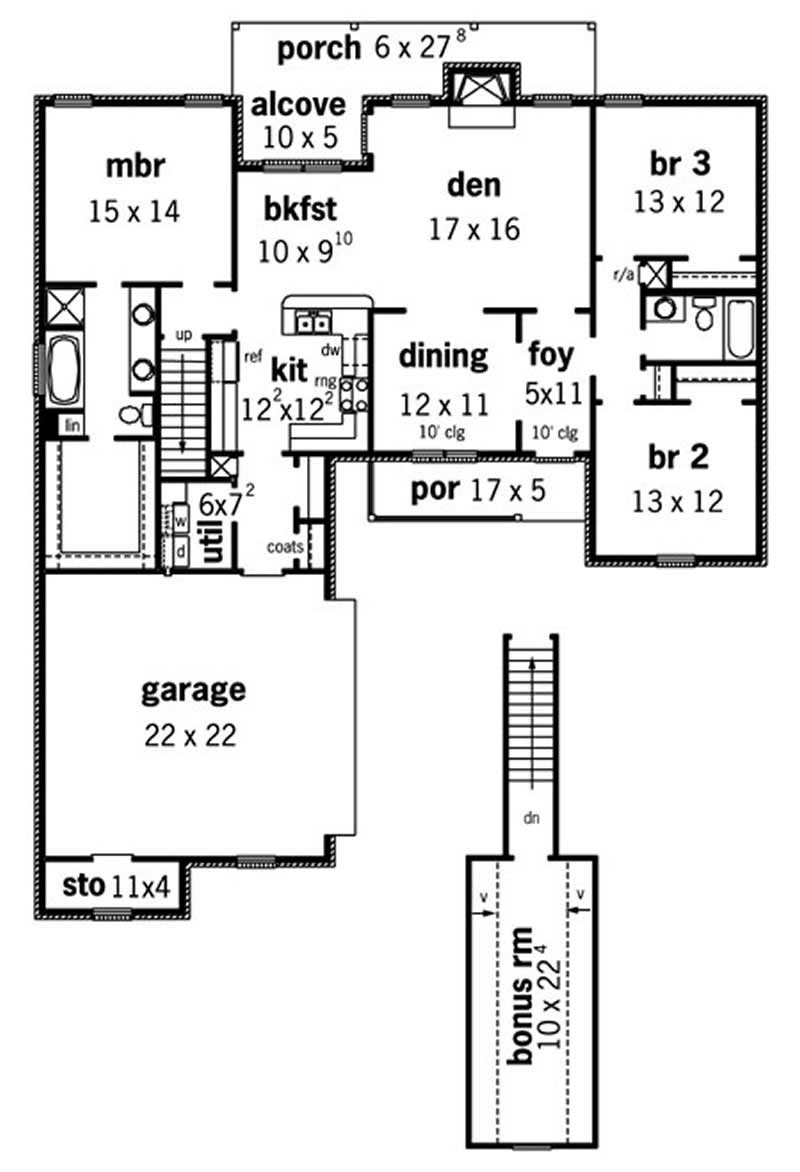 Floor Plan First Story of Country Plan #164-1239