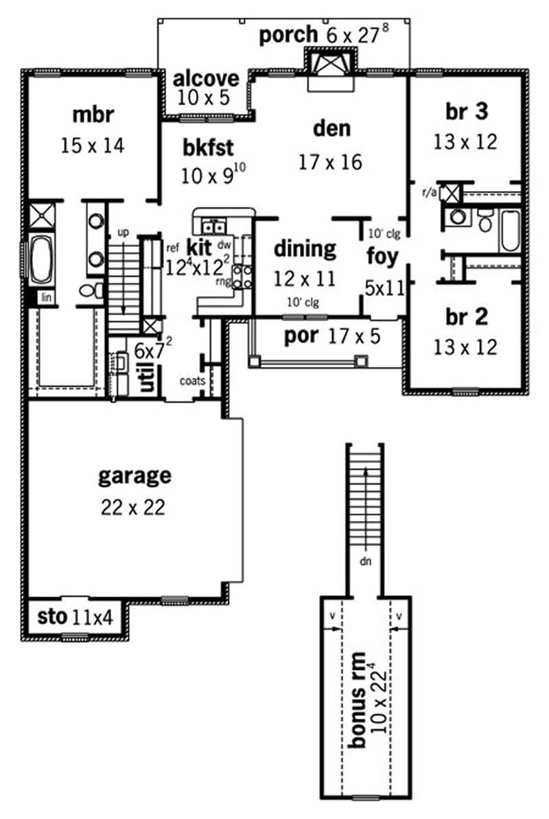Floor Plan First Story of European Plan #164-1251