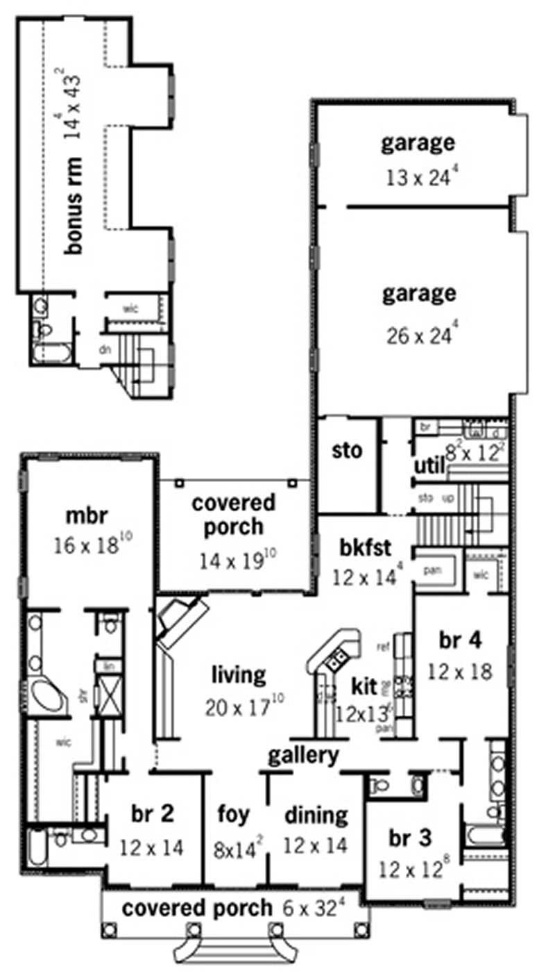 Floor Plan First Story of French Plan #164-1254