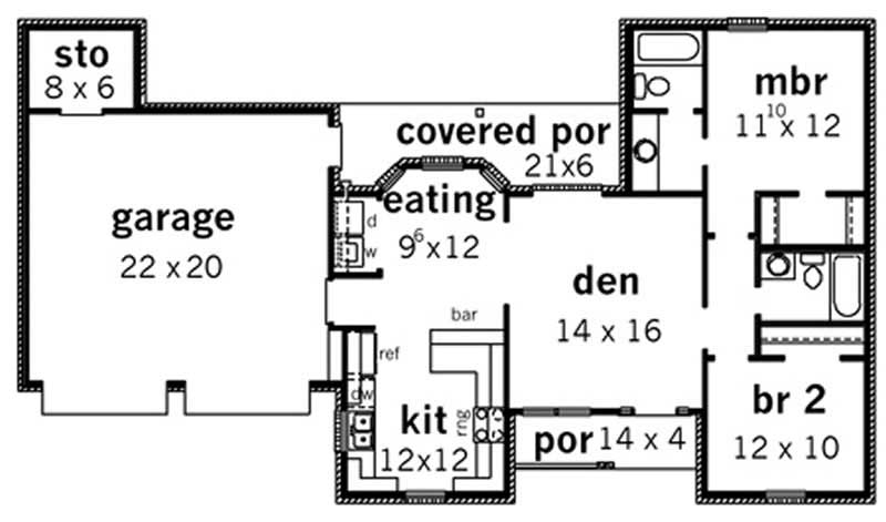Floor Plan First Story of Ranch Plan #164-1255