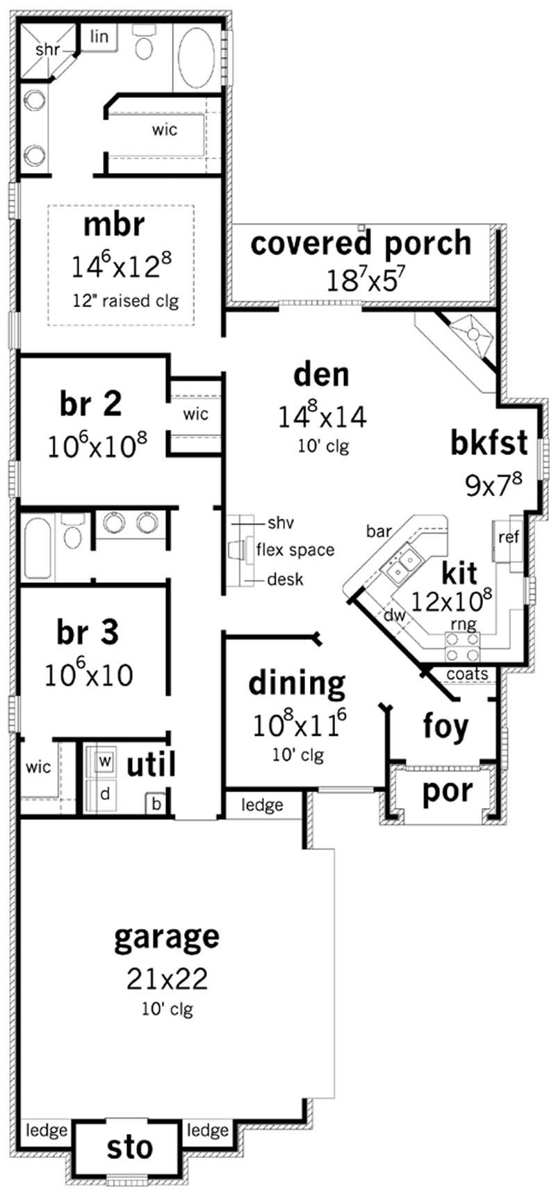 Floor Plan First Story of French Plan #164-1256