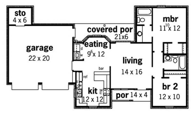 Floor Plan First Story of Small House Plans #164-1258