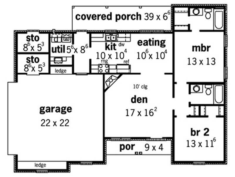 Floor Plan First Story of Country Plan #164-1259