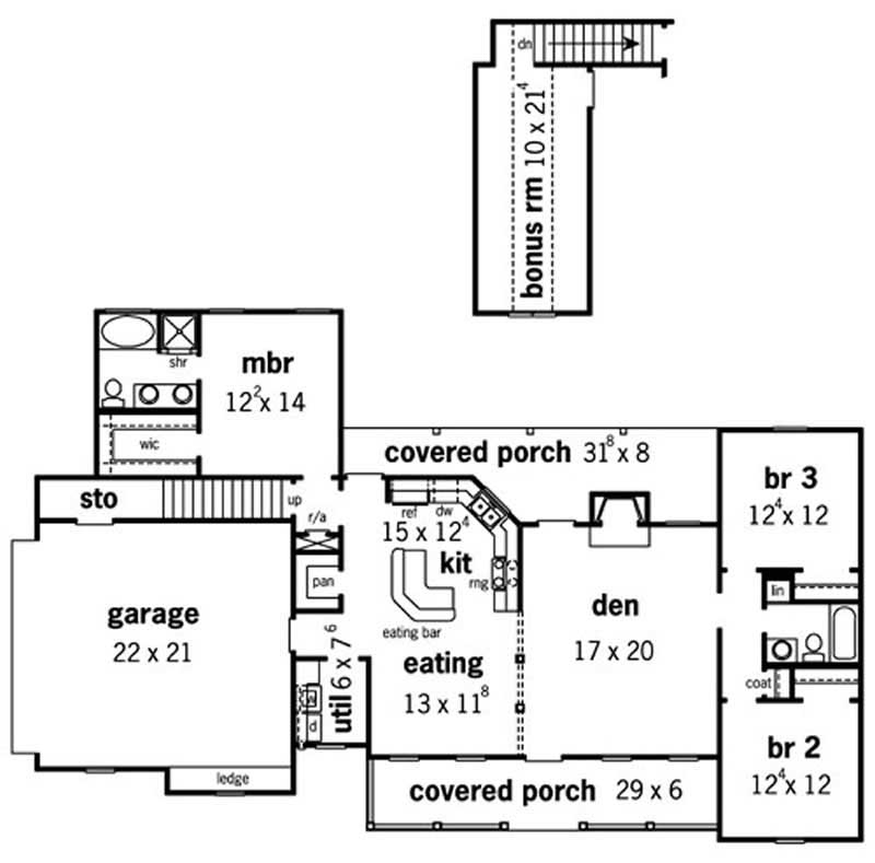 Floor Plan First Story of Country Plan #164-1263
