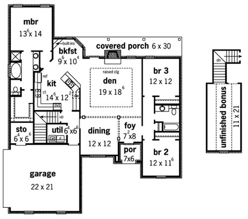 Floor Plan First Story of Country Plan #164-1264