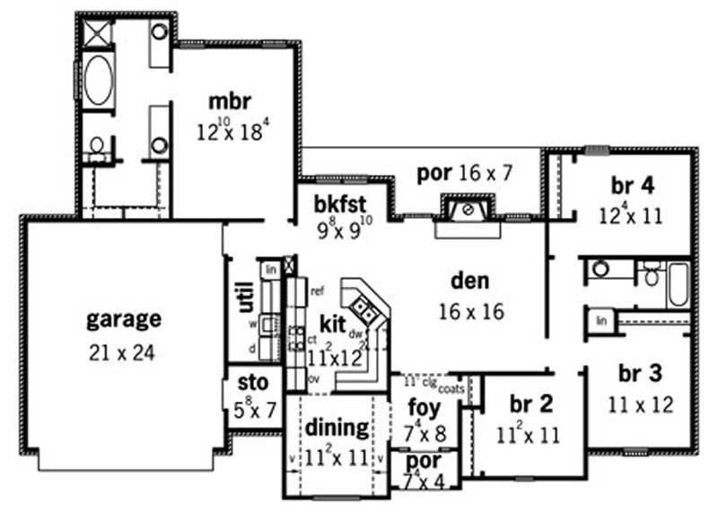 Floor Plan First Story of Country Plan #164-1266