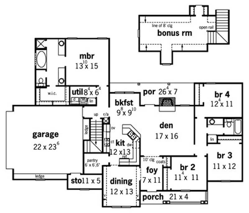 Floor Plan First Story of Country Plan #164-1268