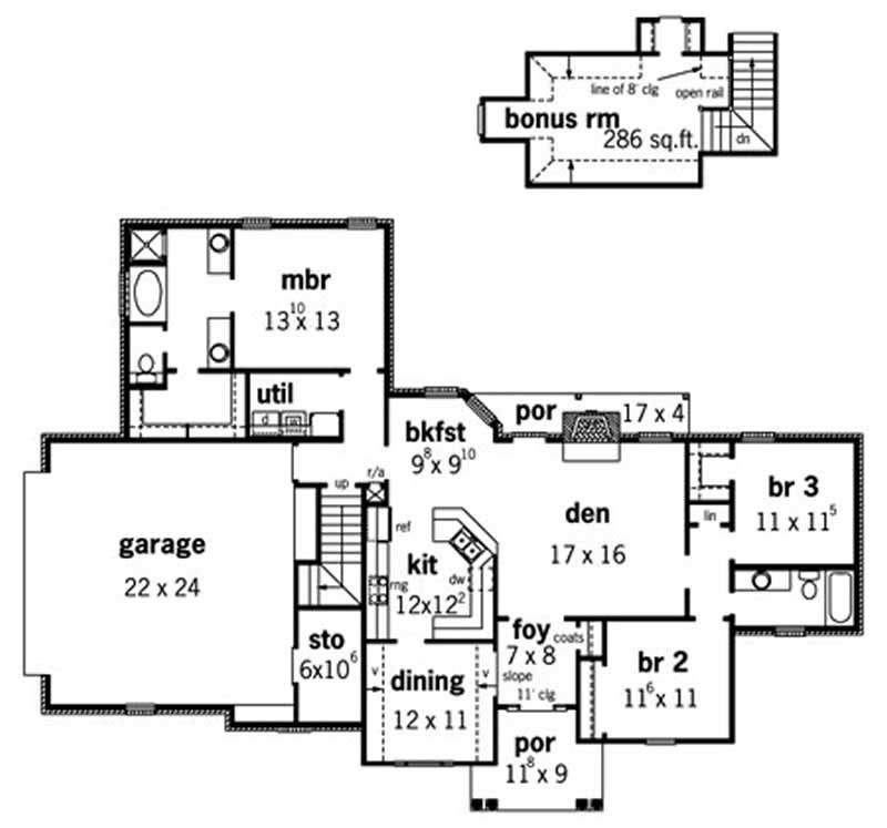 Floor Plan First Story of European Plan #164-1270