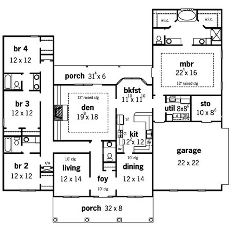 Floor Plan First Story of Country Plan #164-1271