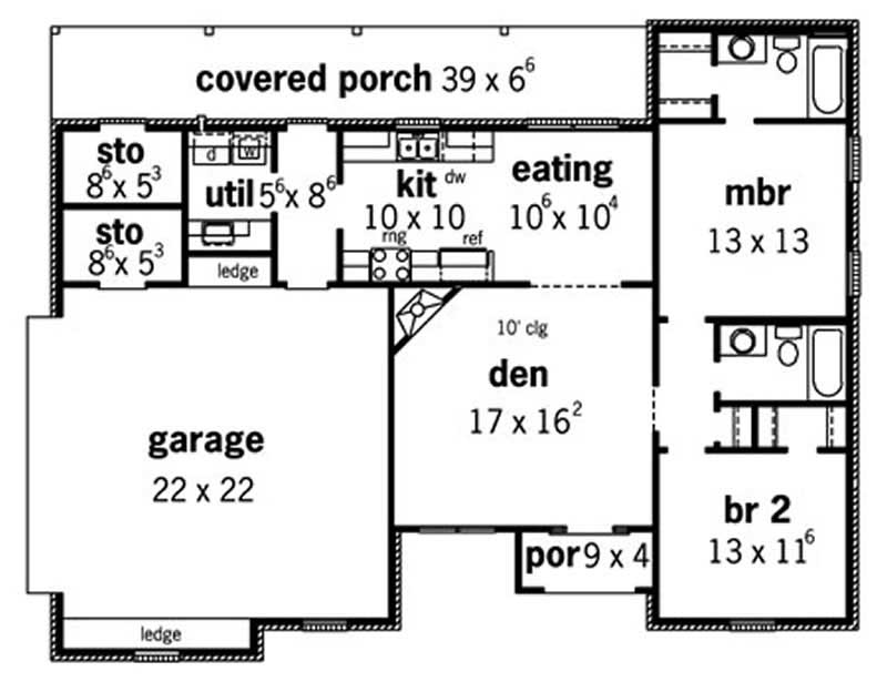 Floor Plan First Story of European Plan #164-1272
