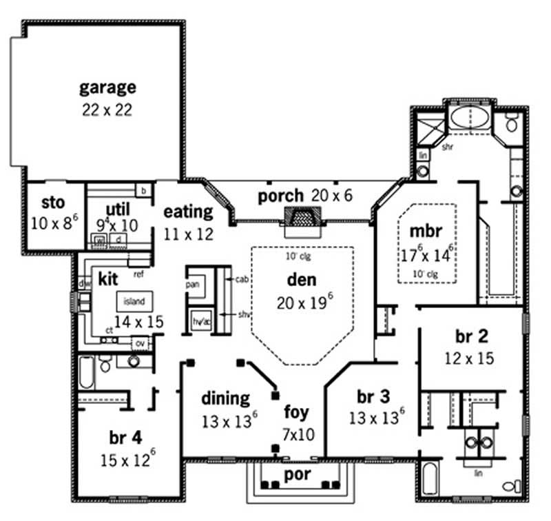 Floor Plan First Story of Country Plan #164-1275