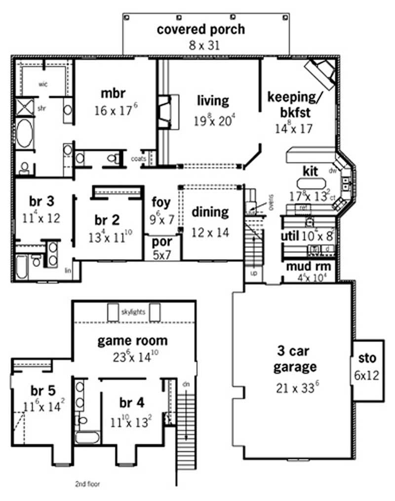 Floor Plan First Story of French Plan #164-1276