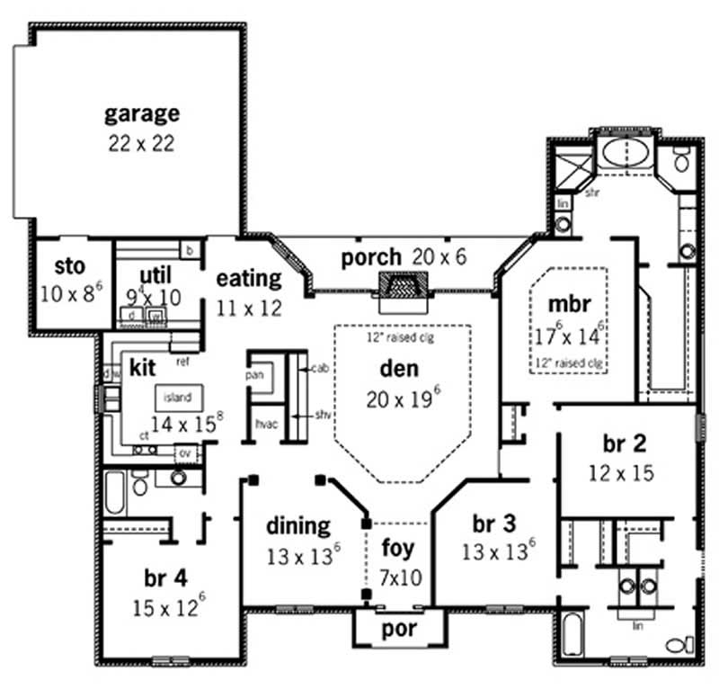 Floor Plan First Story of European Plan #164-1279