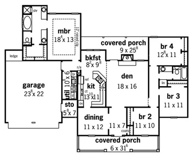 Floor Plan First Story of Country Plan #164-1281
