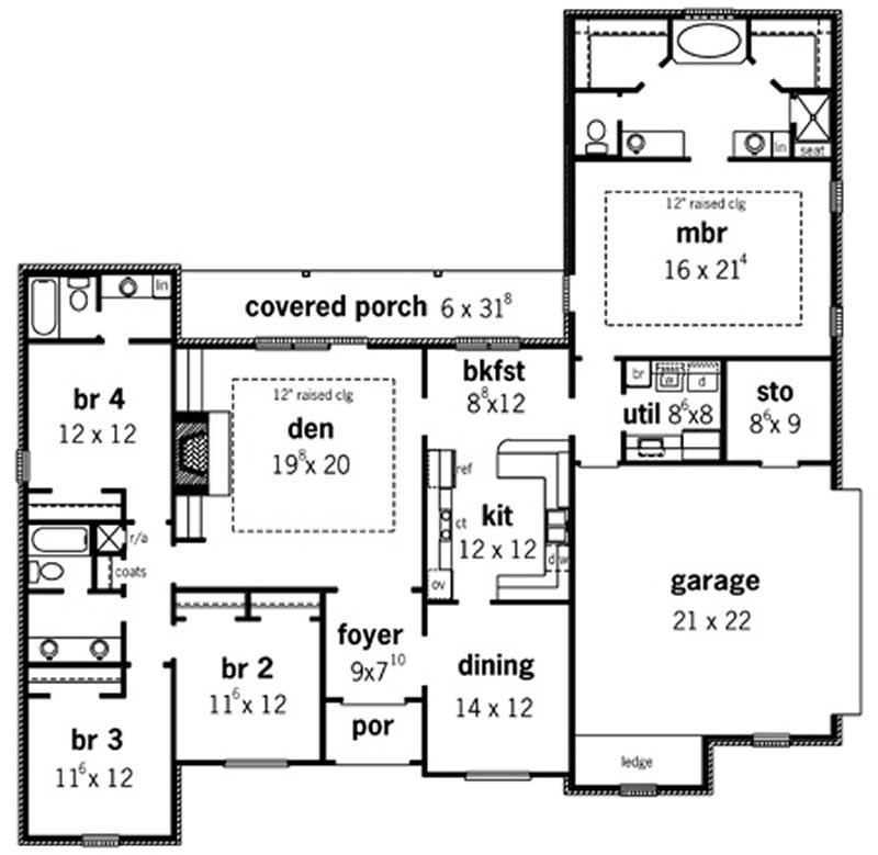Floor Plan First Story of European Plan #164-1287