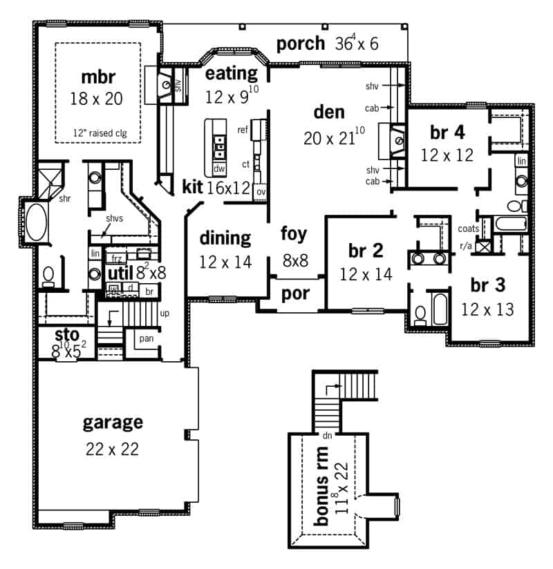 Floor Plan Main Level of European Plan #164-1288