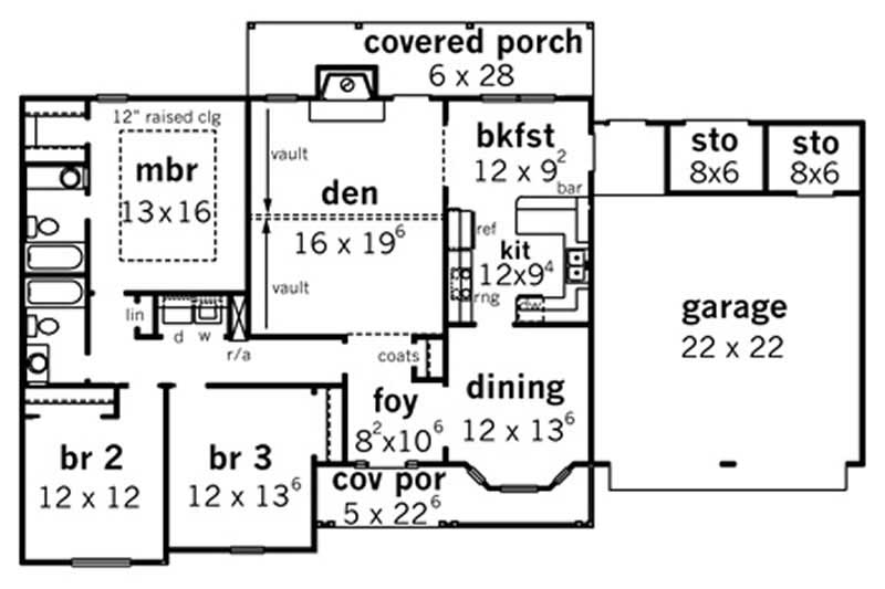 Floor Plan First Story of Country Plan #164-1290