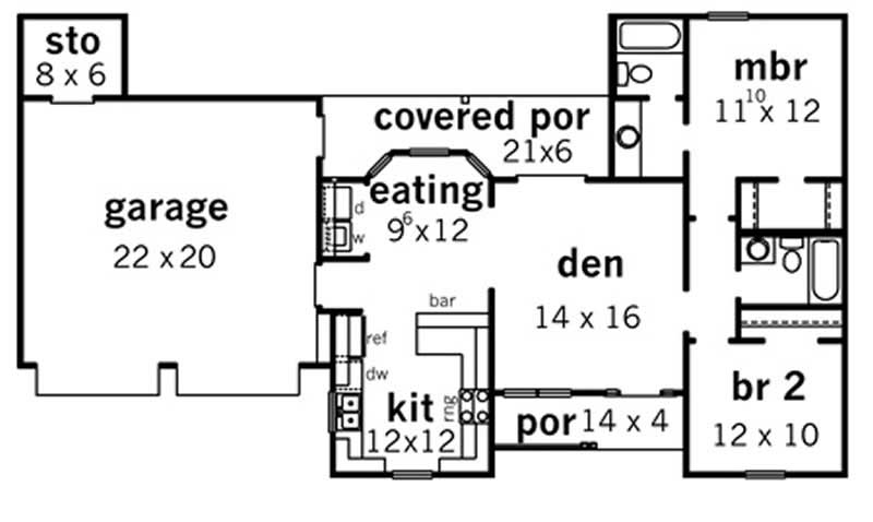 Floor Plan First Story of Small House Plans #164-1291