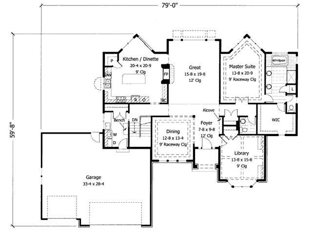 Floor Plan First Story of European Plan #165-1000