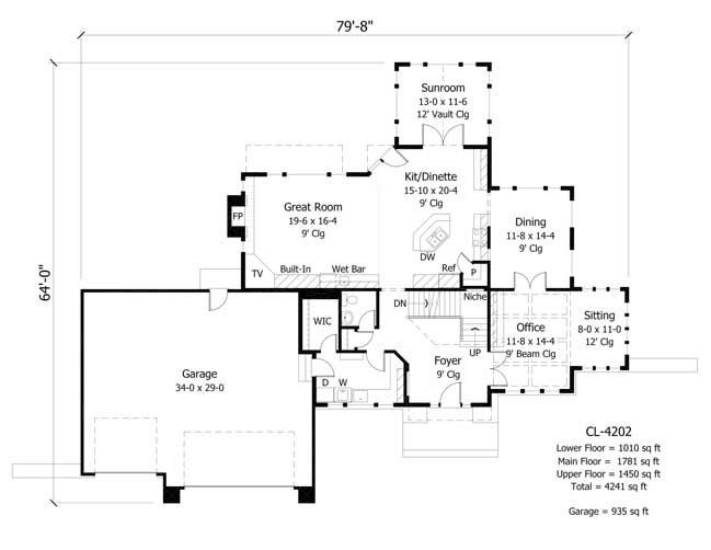 Floor Plan First Story of European Plan #165-1001