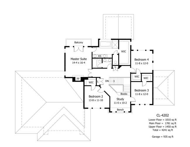 Floor Plan Second Story of European Plan #165-1001