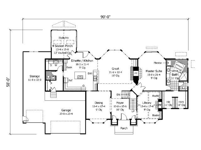 Floor Plan First Story of European Plan #165-1006