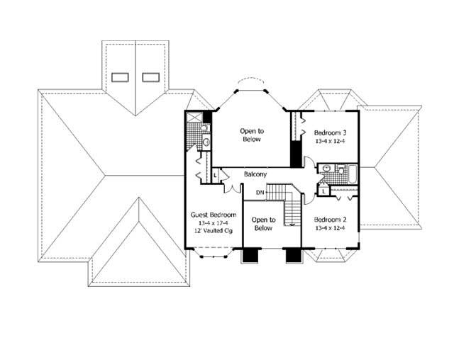 Floor Plan Second Story of European Plan #165-1006
