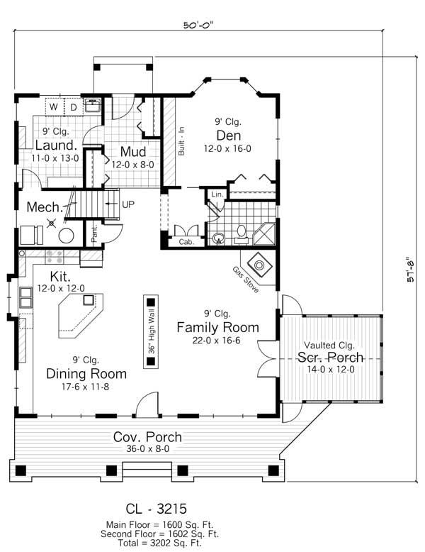 Floor Plan First Story of Country Plan #165-1007