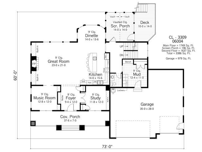 Floor Plan First Story of Country Plan #165-1008