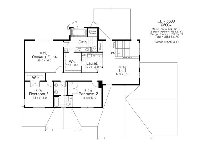 Floor Plan Second Story of Country Plan #165-1008