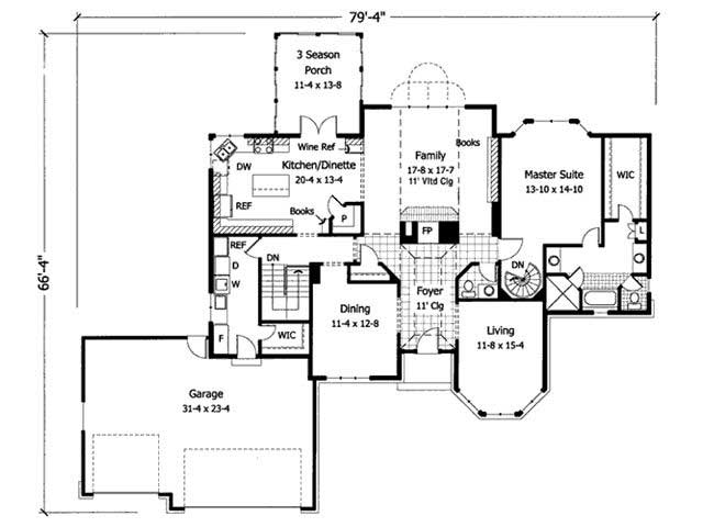 Floor Plan First Story of European Plan #165-1010