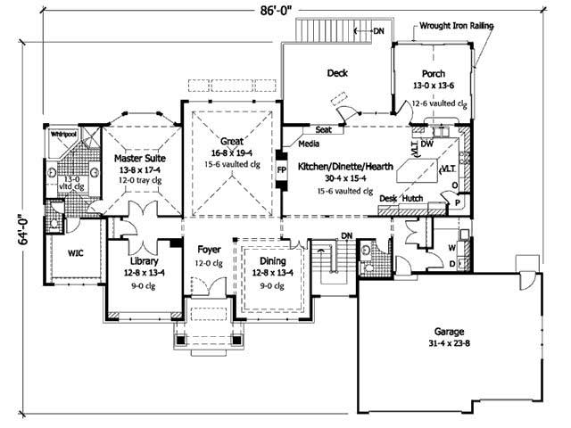 Floor Plan First Story of European Plan #165-1015