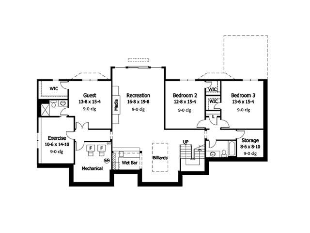 Floor Plan Basement of European Plan #165-1015