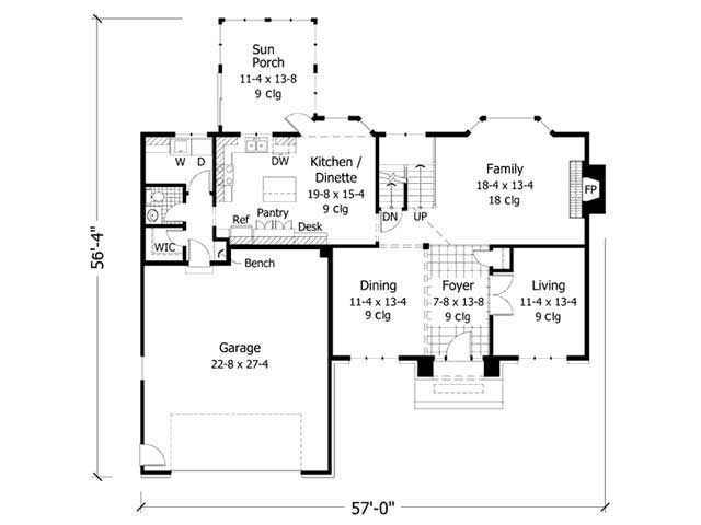 Floor Plan First Story of Country Plan #165-1017