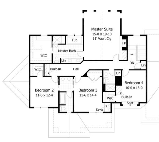 Floor Plan Second Story of Craftsman Plan #165-1019