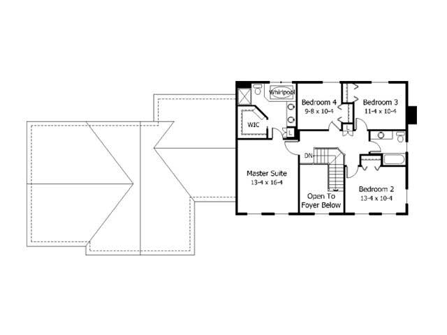 Floor Plan Second Story of Colonial Plan #165-1021