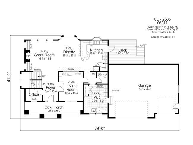 Floor Plan First Story of Country Plan #165-1023
