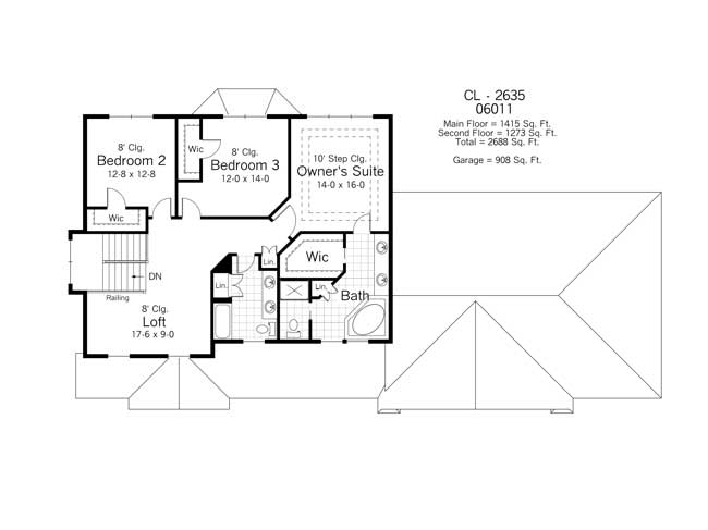 Floor Plan Second Story of Country Plan #165-1023