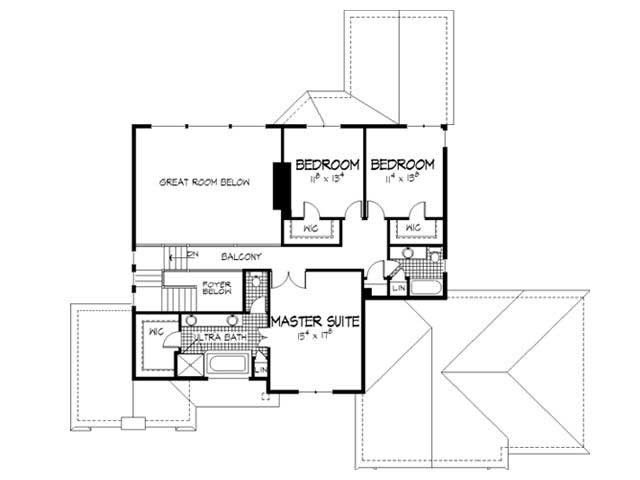 Floor Plan Second Story of European Plan #165-1024