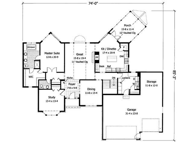 Floor Plan First Story of Country Plan #165-1026