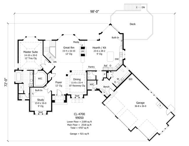 Floor Plan First Story of European Plan #165-1029