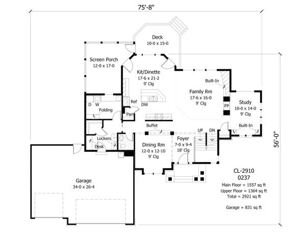 Floor Plan First Story of Country Plan #165-1030